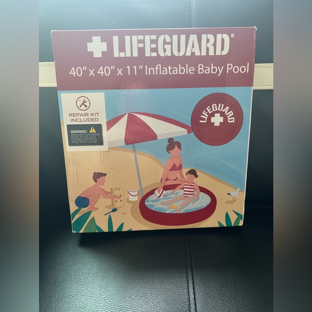 Lifeguard Inflatable Baby Pool, 40" x 40" x, Includes Repair Kit. New